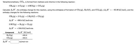 Answered: Tetrachloromethane, CC14, is formed… | bartleby