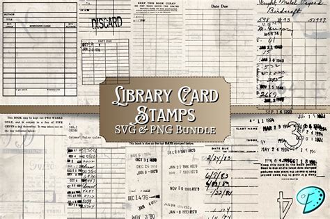 Library Card Stamps SVG & PNG Bundle Graphic by Emily Designs ...