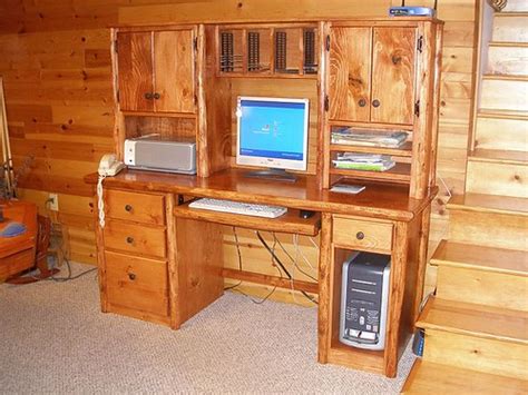 Rustic Computer Desk & Hutch $975 | White Pine & Cedar Log C… | Flickr