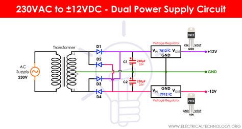 Dual Power Supply Circuit Diagram - 230VAC to ±12VDC