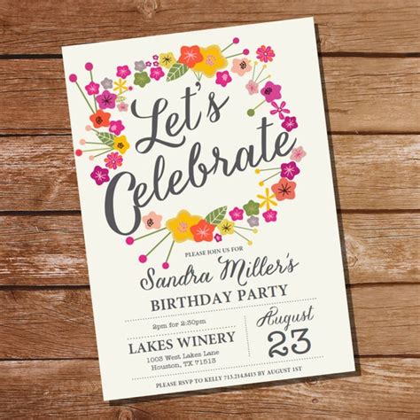 Let's Celebrate Floral Birthday Invitation - 30th 40th 50th 60th 70th 80th birthday invitation ...