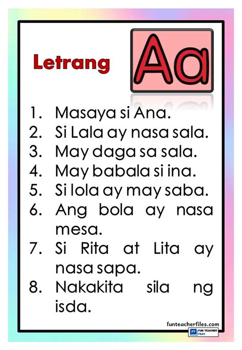 Pagbasa ng mga Pangungusap: Letrang A E I O U - Fun Teacher Files