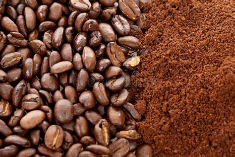 Ground Coffee And Beans In Closeup Stock Photos - Image: 19732783