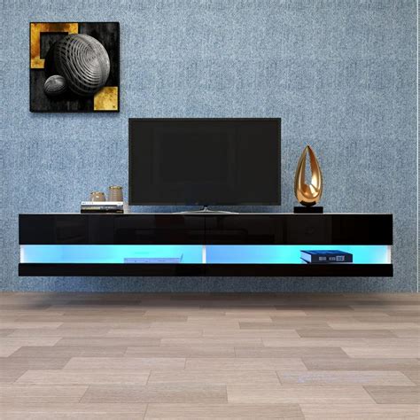 TV Stand with LED Lights, Floating TV Stand Wall Mounted Media Console 80 Inch TV Stand with 20 ...