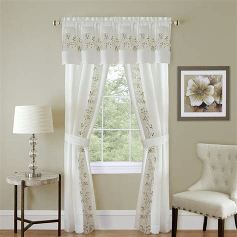 5-Piece Light Filtering Floral Semi-Sheer Window Curtain Set - Includes ...