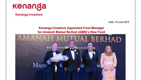 Kenanga Appointed Fund Manager for Amanah Mutual Berhad New Fund