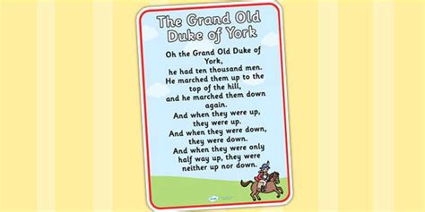 The Grand Old Duke of York Nursery Rhyme Poster | Nursery rhymes, Nursery rhymes songs, Rhymes