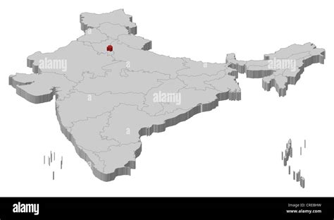 Political map of India with the several states where National Capital Region is highlighted ...