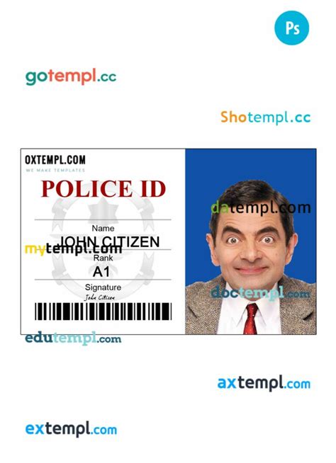 Police ID card PSD template, version 1 - Oxtempl- we make templates