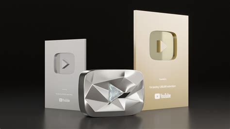 3D Youtube button Silver Gold Diamond | CGTrader