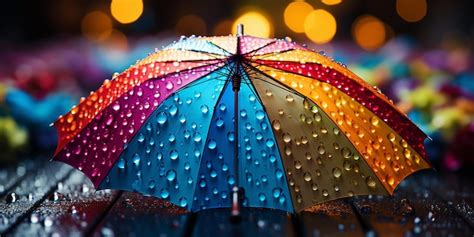 Premium AI Image | HighQuality Image of Rain on Rainbow Umbrella