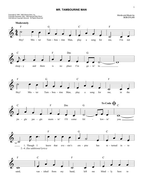 Mr Tambourine Man Chords - Sheet and Chords Collection