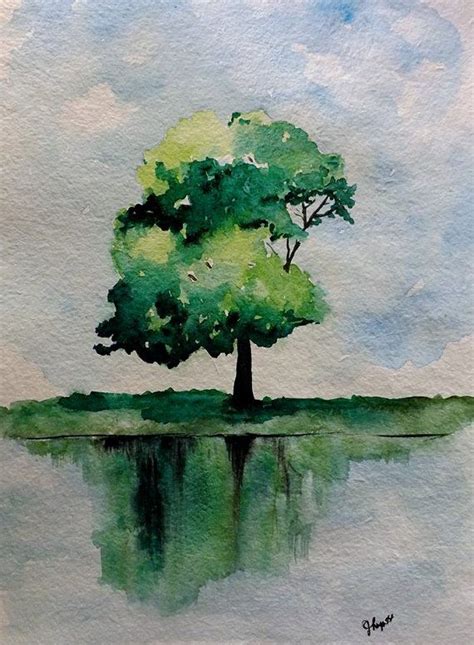 Original Watercolor Green Tree Painting simple | Etsy | Watercolor paintings for beginners ...