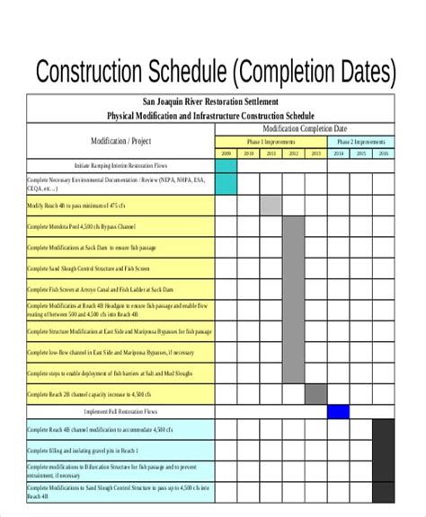 Construction Schedule Template