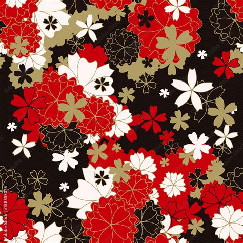 Japanese classic floral seamless pattern, traditional kimono fabric, asian festive design with ...