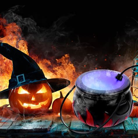 Halloween Cauldron with Mist Maker 12 LED Color Lights, Smoke Fog Witch Pot for Halloween ...