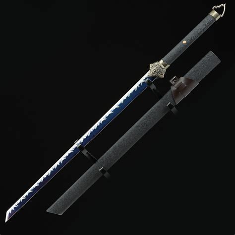 Handmade High Manganese Steel Blue Blade Real Japanese Ninjato Ninja Sword With Black Scabbard ...