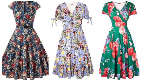 Beautiful floral print midi dresses designs collection - YouTube