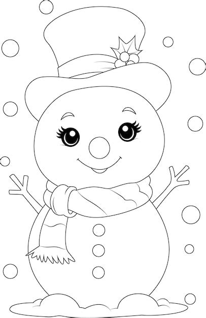 Premium Vector | Coloring page a cute snowman with a scarf and hat