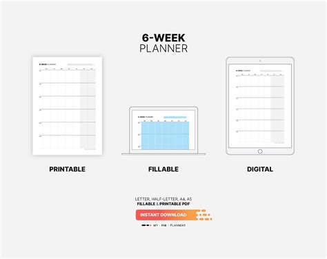 6-week Calendar, Planner, Fillable Work & Productivity Goal Tracker, Organization Dashboard ...