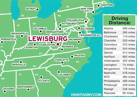 Lewisburg, WV USA Driving Distance Map – Hashtag West Virginia Art ...