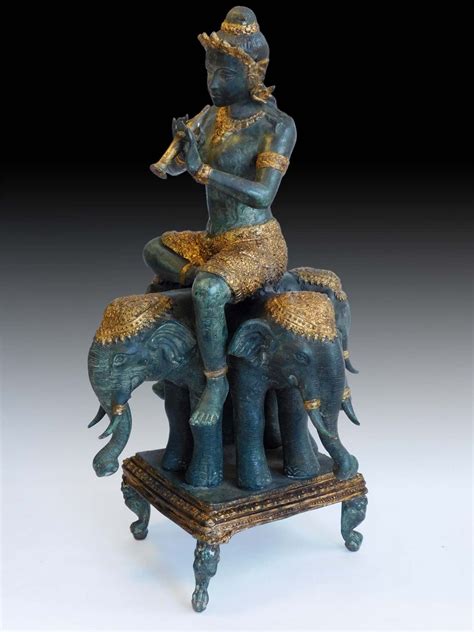 Vintage Javanese Mother Goddess Shachi on Four-Headed Elephant Indonesian Statue 17"H