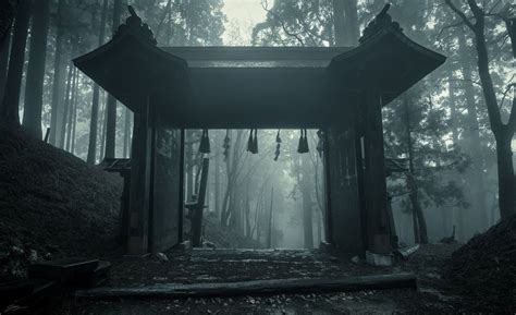 Black Gate | Japanese shrine, Japan aesthetic, Anime scenery