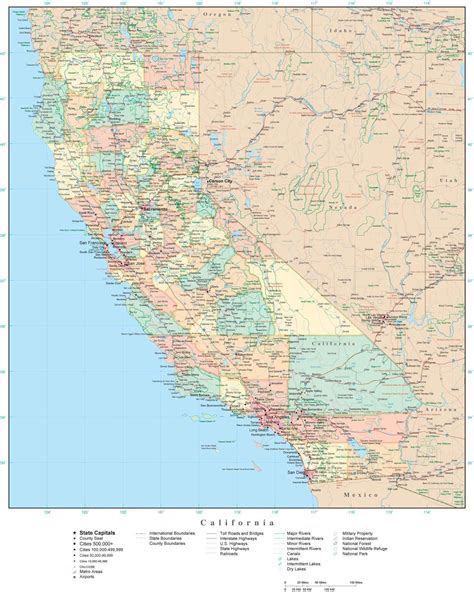 California State Map in Adobe Illustrator Vector Format. Detailed, editable map from Map ...