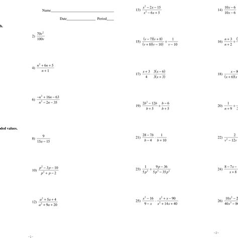 Rational Equations Worksheet Algebra 2 - Equations Worksheets