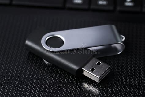 Modern Usb Flash Drive on Laptop, Closeup Stock Photo - Image of file ...