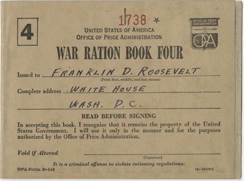 History of rationing WWII: FDR's ration book.