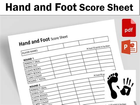 Hand and Foot Score Sheet Printable PDF editable Source - Etsy