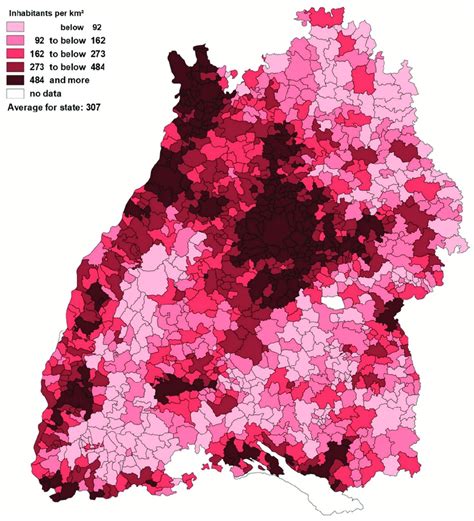 Population density map of Baden-Württemberg [22]. | Download Scientific ...