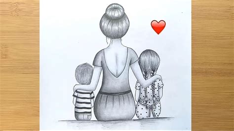 Sketch Drawing Of Mother And Daughter