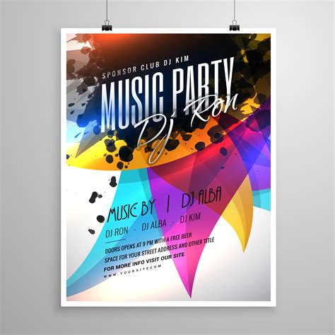 music party flyer template design with colorful abstract shapes - Download Free Vector Art ...