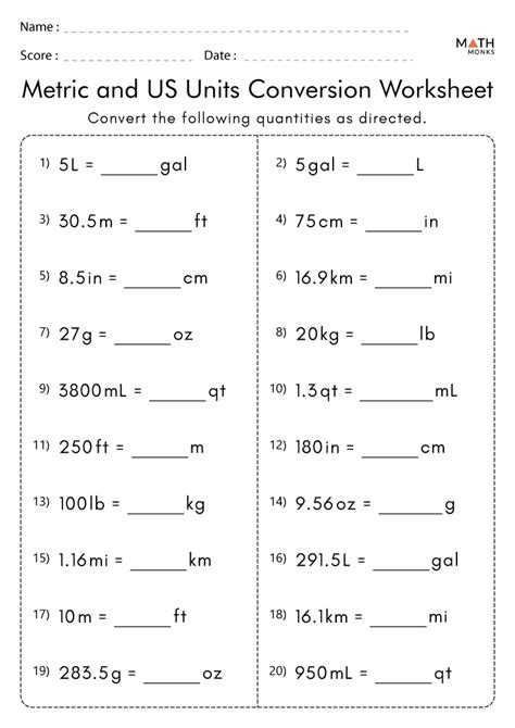 Metric Conversion Worksheets - Math Monks