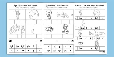 Cut and Stick ‘igh’ Sound Worksheet | CfE Resources | Twinkl