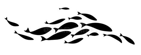 Black Silhouette of Flock of Fish. School of Fish Stock Illustration - Illustration of food ...