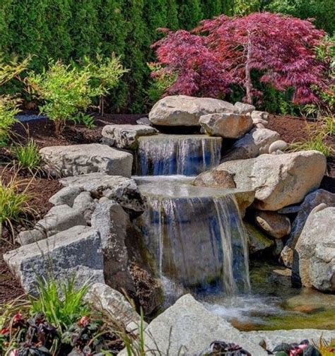 Backyard rock waterfall ideas #backyardwaterfalldesignideas | Waterfall landscaping, Garden ...