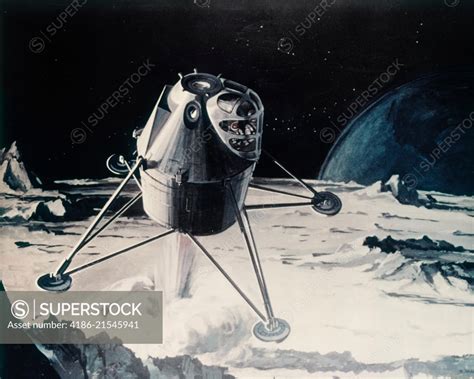 1960s NASA DRAWING ILLUSTRATION LUNAR MODULE LANDING MOON SCIENCE SPACE SPACESHIP PLANET ...