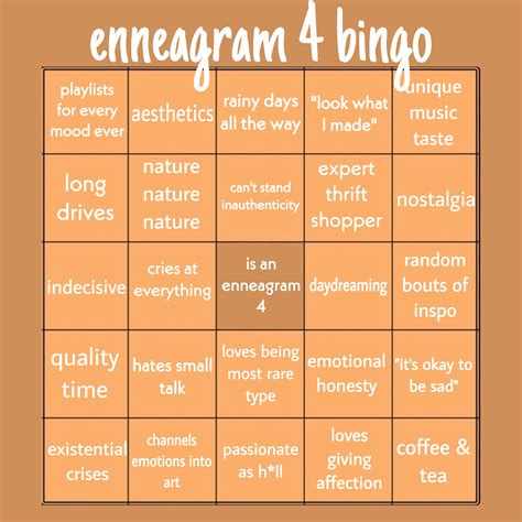 enneagram 4 bingo | Enneagram, Enneagram 4, Type 4 enneagram