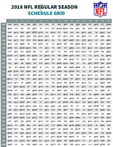 2019 Complete NFL Schedule Grid, Easy to Print and View