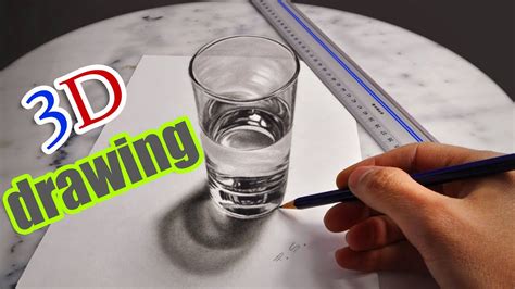 3D Drawing: A Realistic Glass of Water/ AMAZING illusion anamorphic - YouTube