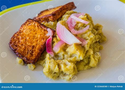 Meal in Dominican Republic - Fried Cheese with Mangu Mashed Plantain ...