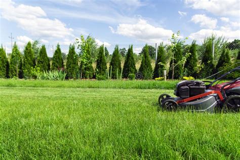 Lawn mower in green grass stock image. Image of grass - 171284125