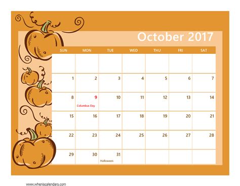 October 2017 Calendar with Holidays http://socialebuzz.com/october-2017-calendar-printable ...