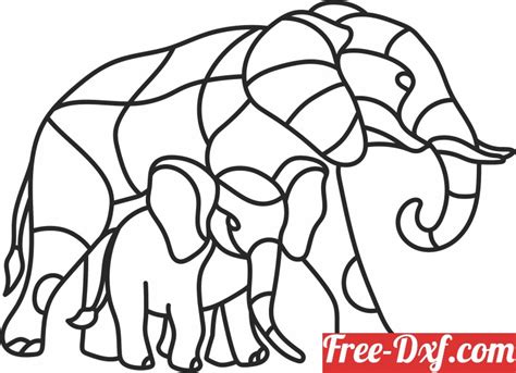 Download one line elephants clipart 2CHVg High quality free Dxf f