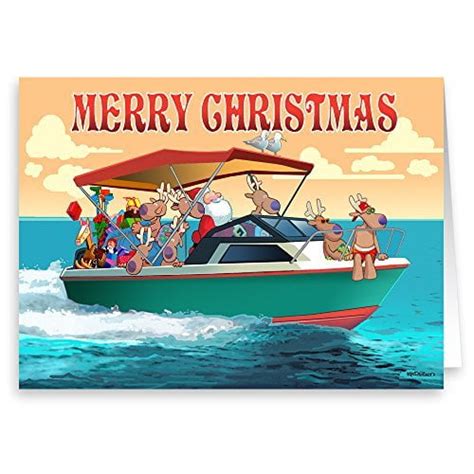 Merry Christmas - Boat Christmas Card - 18 Cards & Envelopes - Santa Nautical Delivery 60032 ...