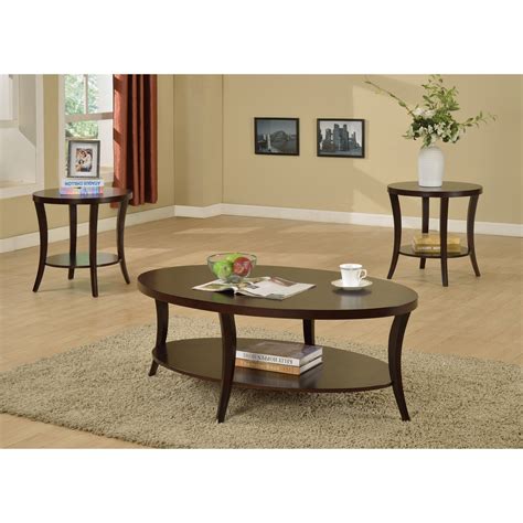 Roundhill Perth 3-Piece Espresso Oval Coffee Table with End Tables Set - Walmart.com - Walmart.com