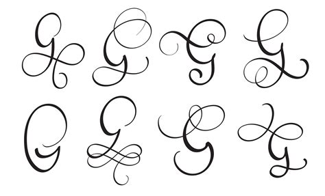 set of art calligraphy letter G with flourish of vintage decorative ...